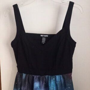 Sleeveless dress size Med. Black bodice with celestial print skirt and pockets.